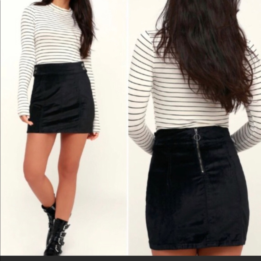 Free people black velour mini skirt